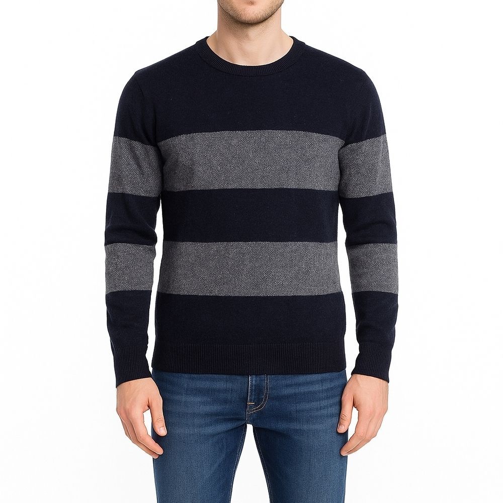 Banana Republic Men’s Wool Blend Striped Sweater Size S Blue Gray Crewneck